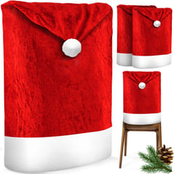 Premium Set Housse de chaise pour Noël Bonnet de Père Noël Housse de chaise Décoration de Noël pour chaises Housse Rouge / Blanc / 2 pièces - bonnet