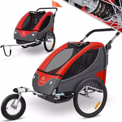 KESSER® Remorque Vélo pour 2 Enfants Cruiser Poussette ceinture de sécurité 5 Points 360° roues Jogger Max. 40kg Rouge