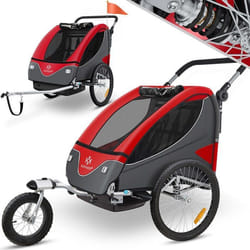 KESSER® Remorque Vélo pour 2 Enfants Cruiser  Poussette ceinture de sécurité 5 Points 360° roues Jogger Max. 40kg Rouge