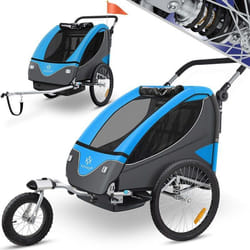 KESSER® Remorque Vélo pour 2 Enfants Cruiser  Poussette ceinture de sécurité 5 Points 360° roues Jogger Max. 40kg Bleu