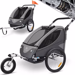 KESSER® Remorque Vélo pour 2 Enfants Cruiser  Poussette ceinture de sécurité 5 Points 360° roues Jogger Max. 40kg Gris Clair