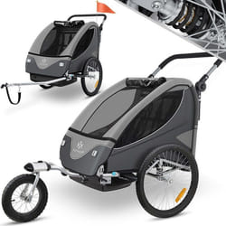 KESSER® Remorque Vélo pour 2 Enfants Cruiser  Poussette ceinture de sécurité 5 Points 360° roues Jogger Max. 40kg Gris Clair