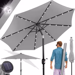 KESSER® Parasol de Jardin LED Solaire Rond Ø265cm en Aluminium ávec Housse et manivelle et support Protection UV Gris Clair