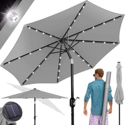 KESSER® Parasol de Jardin LED Solaire Rond Ø265cm en Aluminium ávec Housse et manivelle et support Protection UV Gris Clair