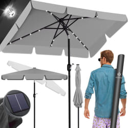 Parasol balcon led solaire avec manivelle Housse de protection 2en1 incluse Sac de transport Parasol de jardin Parasol pour balcon jardin & terrasse