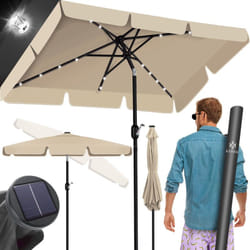 Parasol balcon led solaire avec manivelle Housse de protection 2en1 incluse Sac de transport Parasol de jardin Parasol pour balcon jardin & terrasse