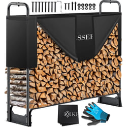 Kesser - tagère à bois de cheminée en métal Étagère à bois de chauffage extérieure Cadre en acier + couverture & gants Abri à bois de cheminée 200kg