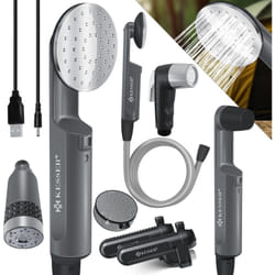 Douche de camping avec batterie Pompe immergée Douchette 2x 2200mAh-Lithium-Accu, câble de charge usb , pour camping jardin - voiture - extérieur