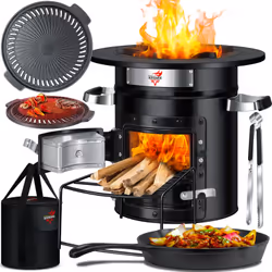 Poêle fusée KESSER, cuisiner et s'éclairer sans électricité en économisant de l'énergie, traitement de l'acier inoxydable pou ...