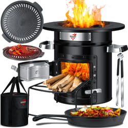 Kesser - Four-fusée avec poêle à griller en fonte et sac de transport Dutch Oven bbq Rakete Holzofen Campingkocher Campinggrill Acier inoxydable Noir