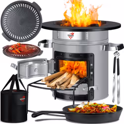 Poêle fusée KESSER, cuisiner et s'éclairer sans électricité en économisant de l'énergie, traitement de l'acier inoxydable pou ...