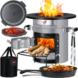 Kesser - Four-fusée avec poêle en fonte et sac de transport Dutch Oven bbq Rakete Holzofen Campingkocher Campinggrill Inox Gris avec plaque de cuisson