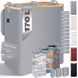 Le panier à linge KESSER séduit par sa grande capacité, le sac à linge fourni, 12 étiquettes velcro pour organiser le linge,  ...