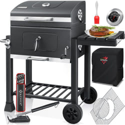 Kesser - Chariot bbq Smoker xl Barbecue au charbon de bois avec Couvercle, Roues, Poignée en acier inoxydable, Thermomètre, Grille, Brosse, Housse, 8