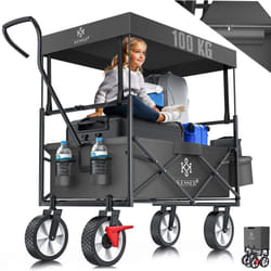 KESSER® Bollerwagen pliable avec toit Chariot à main Chariot de transport Chariot d'outillage incl. 2 poches en filet et une poche extérieure pliable