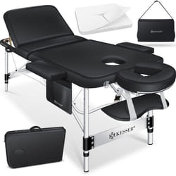 KESSER® Table de massage Portable pliable & réglable en hauteur 3 zones Lit de massage et cosmétique 210 x 180 x 95 cm - Noir