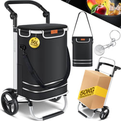 Kesser - Carro de la compra plegable con 56 l de capacidad y capacidad de carga de hasta 50 kg 3en1 carro de la compra y bolsa bandolera Noir