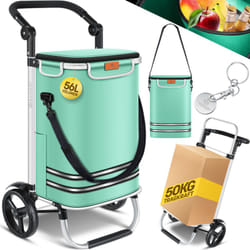 Kesser - Carro de la compra plegable con 56 l de capacidad y capacidad de carga de hasta 50 kg 3en1 carro de la compra y bolsa bandolera Vert Menthe