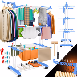 KESSER Étendoir à linge avec ailes pliantes, espace pour 14 cintres, gain de place, capacité de charge de 50 kilogrammes, col ...