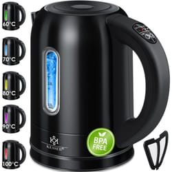 Bouilloire en acier inoxydable 1.7 litre 2200W Sélection de la température Maintien au chaud Noir - Kesser