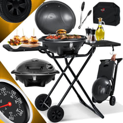 Kesser - Gril électrique de table 2en1 - Gril sur pied avec couvercle et pied, max. 2400 Watt, Pliable, Thermomètre, Revêtement antiadhésif, Set avec