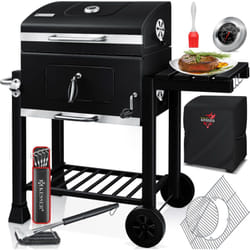 Kesser - Chariot bbq Smoker xl Barbecue au charbon de bois avec Couvercle, Roues, Poignée en acier inoxydable, Thermomètre, Grille, Brosse, Housse, 8