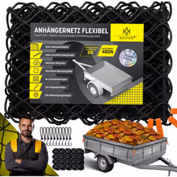 KESSER® Filet de remorque flexible en toile PP résistante, avec corde de tension de 5mm & cordelette de filet renforcée de 4m ...