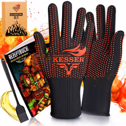 KESSER Gants pour barbecue Résistance à la chaleur jusqu'à 500 degrés, certification EN407, tissu ARAMID haute densité, poign ...