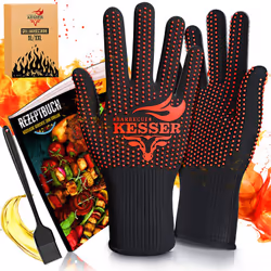 KESSER Gants pour barbecue Résistance à la chaleur jusqu'à 500 degrés, certification EN407, tissu ARAMID haute densité, poign ...