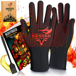 Kesser - Gants pour barbecue résistants à la chaleur jusqu'à 500° Gants pour four respirants Gants pour casseroles en tissu aramide Noir / Rouge,