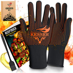 Kesser - Gants pour barbecue résistants à la chaleur jusqu'à 500° Gants pour four respirants Gants pour casseroles en tissu aramide Noir / Orange, m-l