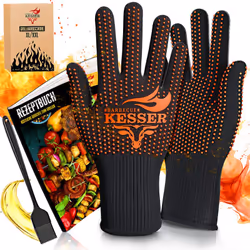 KESSER Gants pour barbecue Résistance à la chaleur jusqu'à 500 degrés, certification EN407, tissu ARAMID haute densité, poign ...