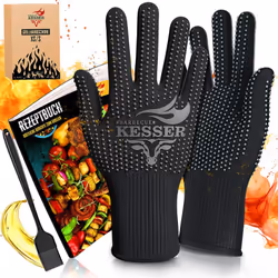 KESSER Gants pour barbecue Résistance à la chaleur jusqu'à 500 degrés, certification EN407, tissu ARAMID haute densité, poign ...