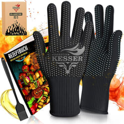 Gants pour barbecue résistants à la chaleur jusqu'à 500° Gants pour four respirants Gants pour casseroles en tissu aramide Noir / Anthracite, xs-s
