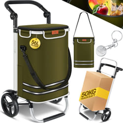 Kesser - Carro de la compra plegable con 56 l de capacidad y capacidad de carga de hasta 50 kg 3en1 carro de la compra y bolsa bandolera Kaki