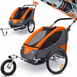 KESSER Remorque à vélo Premium 2en1 avec double suspension, bonne aération, protection contre les intempéries et le soleil, p ...