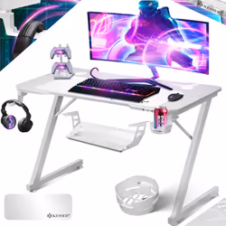 KESSER Table de jeu ultime, bureau de jeu Z-Frame avec porte-boisson, crochet pour casque, table d'ordinateur PC Table de gam ...