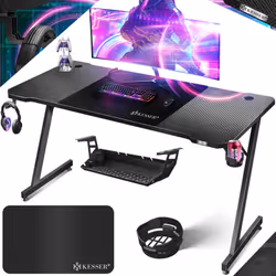 KESSER Table de jeu ultime, bureau de jeu Z-Frame avec porte-boisson, crochet pour casque, table d'ordinateur PC Table de gam ...