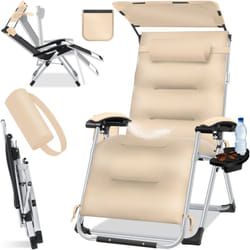 Chaise longue de jardin, résistante aux intempéries, charge maximale 200kg, dossier réglable avec coussin pour la nuque, porte-boisson et coussin