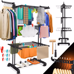 KESSER Étendoir à linge avec ailes pliantes, espace pour 14 cintres, gain de place, capacité de charge de 50 kilogrammes, col ...