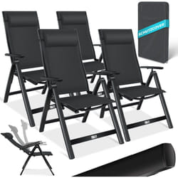 Chaise de jardin avec accoudoirs Chaise pliante en aluminium avec coussin réglable en 7 positions Respirant Noir, 4 pièces - Kesser