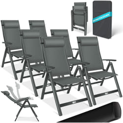 Chaise de jardin avec accoudoirs Chaise pliante en aluminium avec coussin réglable en 7 positions Respirant Anthracite, 6 pièces - Kesser