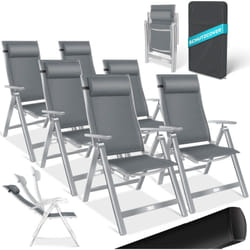 Kesser - Chaise de jardin avec accoudoirs Chaise pliante en aluminium avec coussin réglable en 7 positions Respirant Gris Clair, 6 pièces