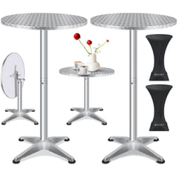 2in1 Table haute pliante Table de bistrot aluminium Plateau inox Hauteur réglable 70cm / 115cm Table de fête Table In & Outdoor Mariage Argent / ø 80