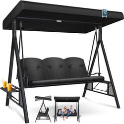 Balançoire hollywoodienne avec toit solaire 3 places & coussin d'assise Balançoire de jardin jusqu'à 360kg Noir - Kesser