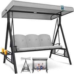 Balançoire hollywoodienne avec toit solaire 3 places & coussin d'assise Balançoire de jardin jusqu'à 360kg Gris clair - Kesser