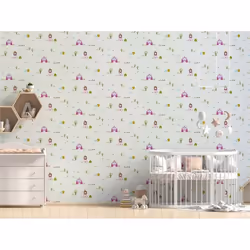 Papier Peint Chambre enfant M1-No.140 Blanc Rose Princesse Château