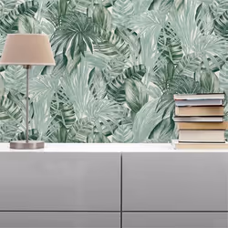 Papier Peint Forêt et Feuilles Ginevra M1-No.249 Vert Blanc Papier Peint Palmier
