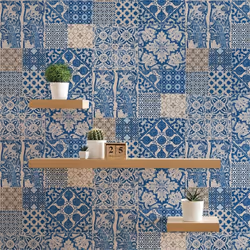 Papier Peint Carrelage M1-No.279 Bleu Crème Papier Peint Maison de Campagne