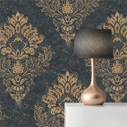 Papier Peint Baroque Gioele M1-No.634 Bleu Or Baroque avec ornements